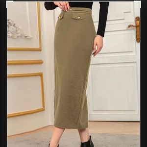 3/$25!! NEW Solid Flap Detailed Chained Waist Corduroy Split MIDI Pencil Skirt M